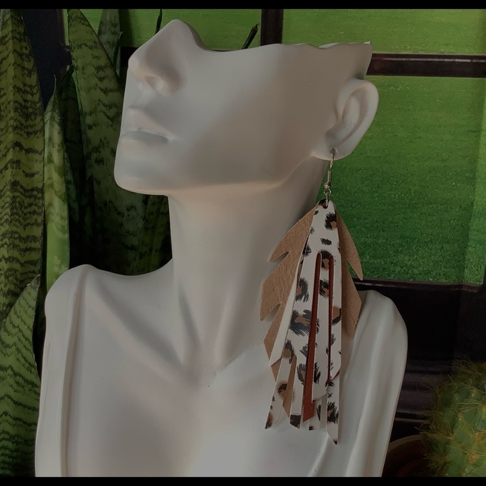 Leather animal print tassel earrings